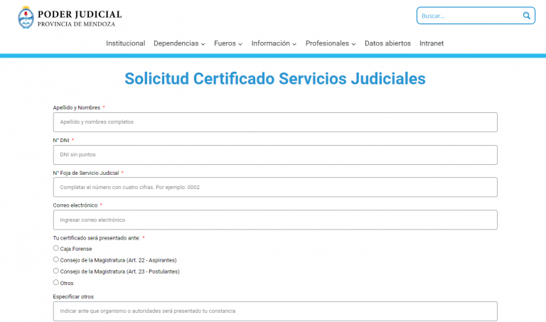 Solicitud Certificado Servicios Judiciales