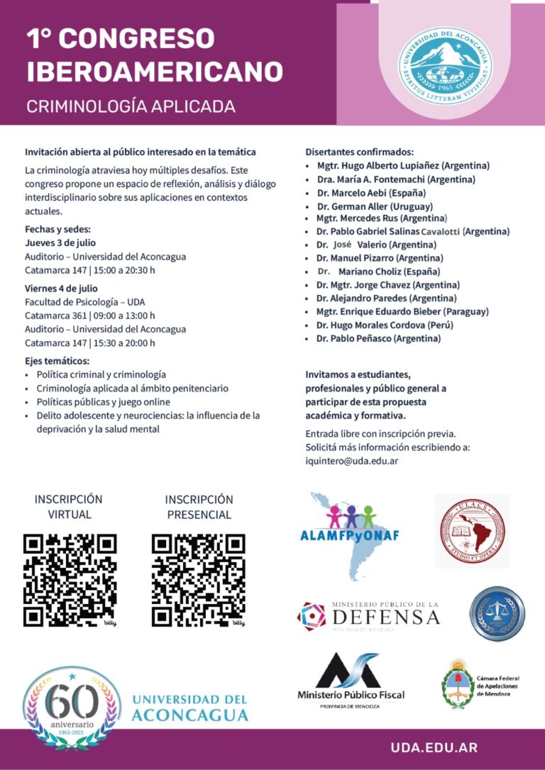 Se realizará en Mendoza el 1° Congreso Iberoamericano de Criminología Aplicada