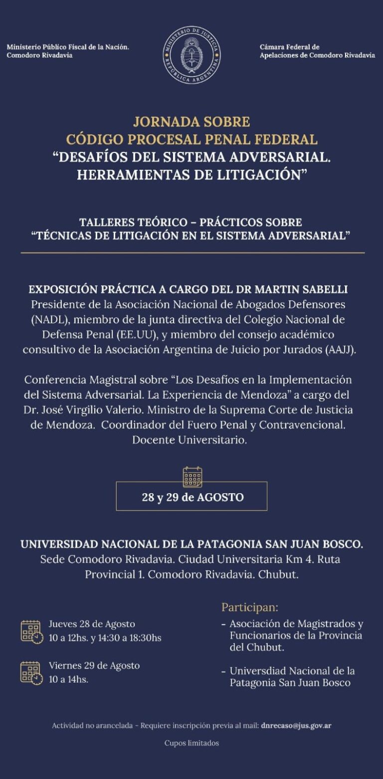 Capacitación en litigación: Jornada sobre Código Procesal Penal Federal en Chubut