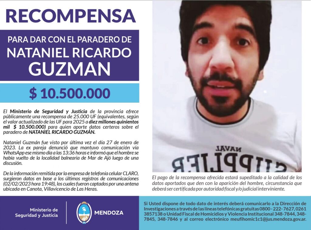 Recompensa para dar con el paradero de Nataniel Ricardo Guzmán