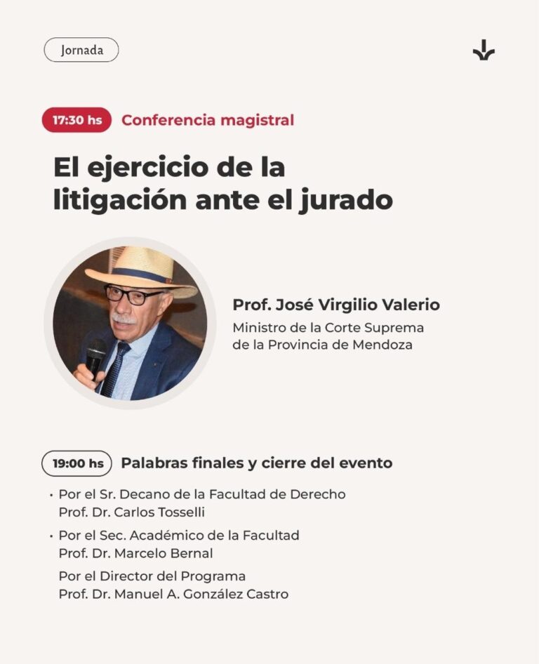 El Dr. José Valerio brindará una conferencia magistral sobre litigación ante el jurado en la UNC